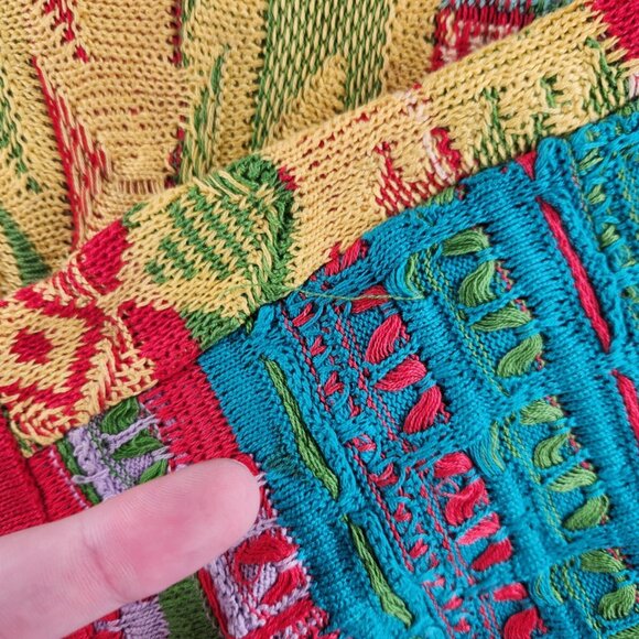 COOGI Australia Short Sleeve Sweater Knit Intricate Colorful Large Patchwork Art - Picture 16 of 16